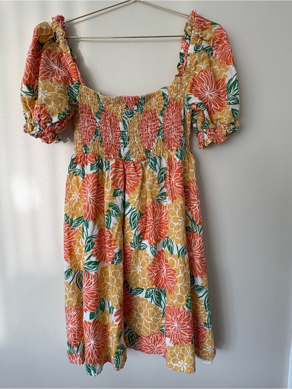 House of Harlow 1960 Floral Smocked Mini Dress Puff Sleeve M